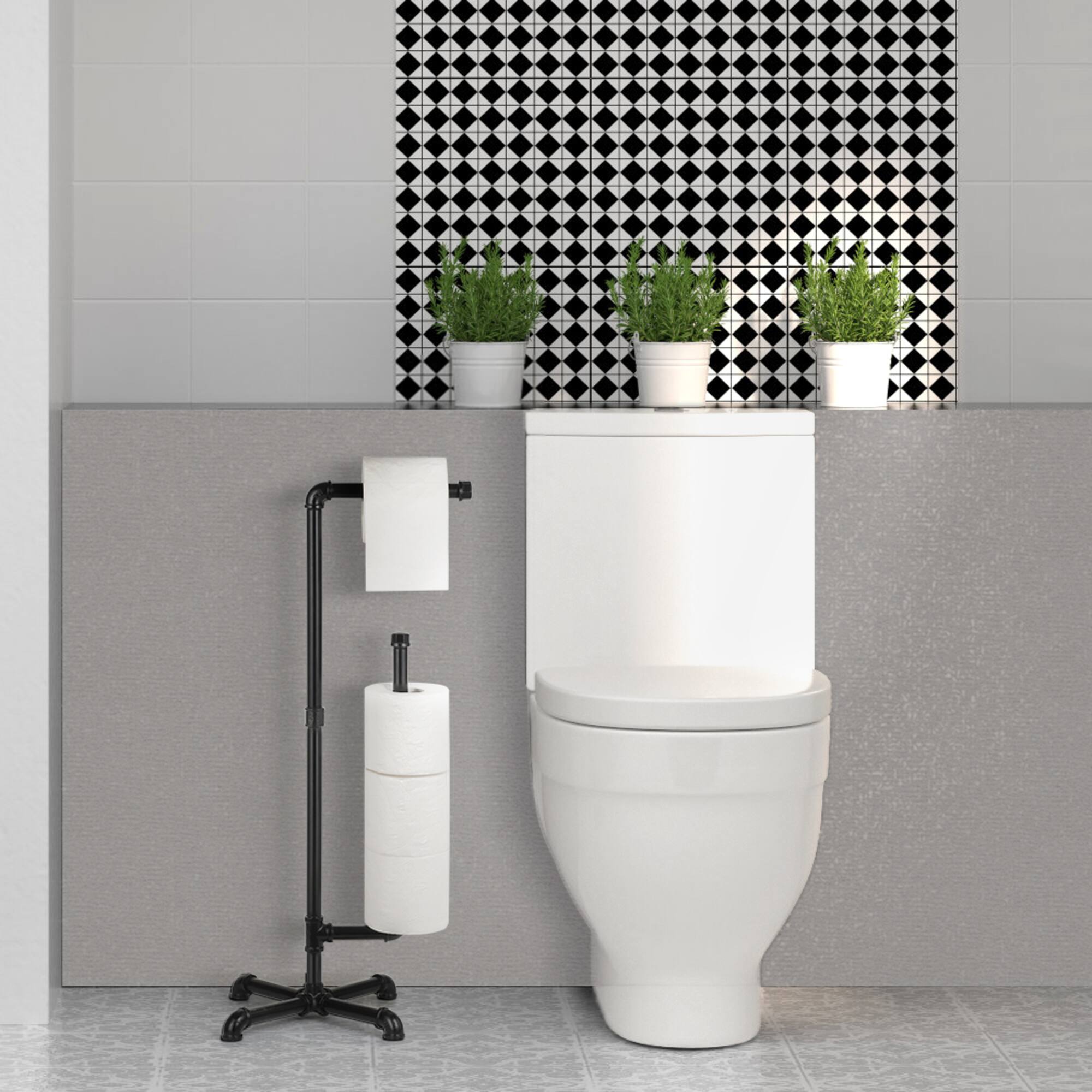 Black Freestanding Toilet Paper Cast Iron Pipe Stand